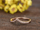 1ct Round Cut Diamond V Shaped Petite Curved Wedding Band 14k Rose Gold Finish