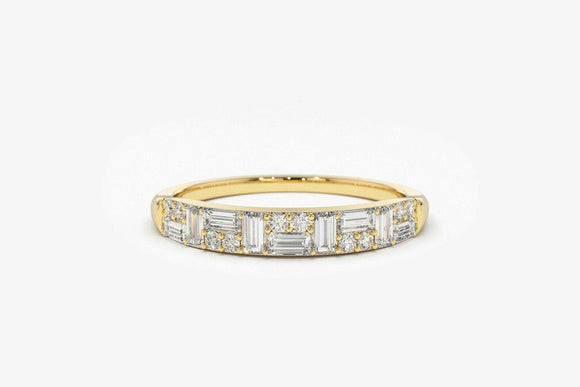 2ct Wedding Ring Band Baguette Cut Diamond Cluster Design 14k Yellow Gold Finish