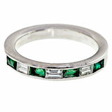 1.2ct Baguette Cut Green Emerald Alternating Diamond Band 14k White Gold Finish