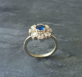 2.8ct Round Cut Blue Sapphire Diamond Halo Cluster Ring 14k White Gold Finish