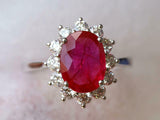 2.6ct Engagement Ring Oval Cut Pink Ruby Diamond Floral 14k White Gold Finish