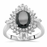 4Ct Oval Black Diamond Dual Halo Ballerina Engagement Ring 14K White Gold Finish