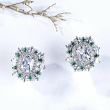 6Ct Radiant Cut Diamond Emerald Gatsby Cocktail Stud Earring 14K White Gold Over