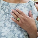 5ct Engagement Ring Heart Cut Green Peridot Floral Women 14k White Gold Finish