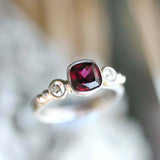 1.2ct Cushion Cut Pink Ruby Engagement Ring Trilogy Solitaire 14k WhiteGold Over