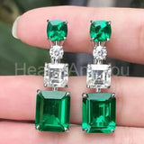 2.5ct Green Emerald Cut Simulated Party Wear Drop Earrings 14k White Gold Plated