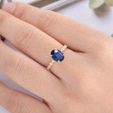 1.5ct Oval Cut Blue Sapphire Engagement Ring Diamond Accents 14k Rose Gold Over