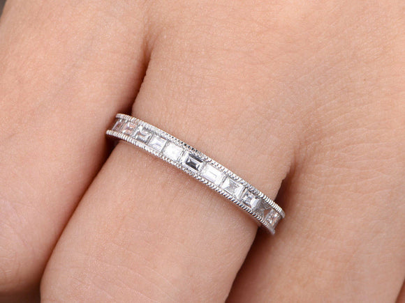 2.2ct Baguette Cut VVS1D Diamond Wedding Band Full Eternity 14k WhiteGold Finish