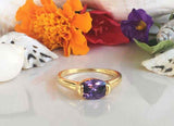 1.1ct Engagement Ring Oval Cut Purple Amethyst Solitaire 14k Yellow Gold Finish