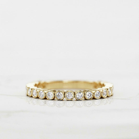 3/4 Eternity Bezel Set Wedding Band 1ct Round Cut Diamond 14k Yellow Gold Finish