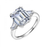 2Ct Emerald Cut Diamond Trilogy Solitaire Engagement Ring 14K White Gold Finish