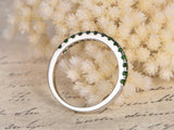 1.8ct Round Cut Green Emerald Stackable Half Eternity Band 14k White Gold Finish