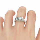 4Ct Round Cut Diamond Unique Three Stone Engagement Ring 14K White Gold Finish