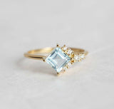 1.2ct Princess Cut Blue Aquamarine Engagement Ring Stylish 14k Yellow Gold Over