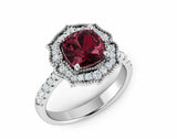 2ct Cushion Red Garnet Milgrain Floral Halo Engagement Ring 14k White Gold Over