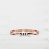 Trilogy Minimalist Wedding Ring Band 0.1ct Round Cut Diamond 14k RoseGold Finish