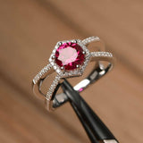 1.4ct Round Cut Pink Ruby Halo Split Shank Engagement Ring 14k White Gold Finish