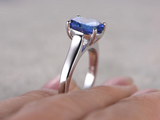 1.2ct Oval Cut Blue Sapphire Engagement Ring Solitaire 14k White Gold Finish