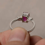 1.2ct Emerald Cut Pink Ruby Engagement Ring 14k White Gold Finish Diamond Accent