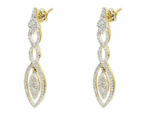 1.3ct Round Cut VVS1D Diamond Stylish Party Dangle Earrings 14k Yellow Gold Over