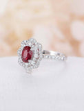 2ct Oval Cut Ruby Engagement Ring Halo Art Deco 14k White Gold Over Round Accent