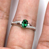 1.2ct Oval Cut Green Emerald Engagement Ring Split Shank 14k White Gold Finish