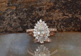 Cluster Bridal Set Engagement Ring 3ct Pear Cut VVS1D Diamond 14k Rose Gold Over