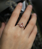 2ct Pear Cut Peach Morganite Engagement Ring 14k Rose Gold Finish Halo Teardrop