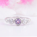 1.5ct Round Cut Purple Amethyst Five Stone Bezel Set Ring 14k White Gold Finish