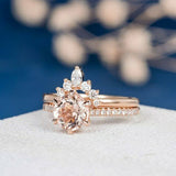 1.2ct Round Cut Peach Morganite Engagement Ring 14k Rose Gold Finish Bridal Set