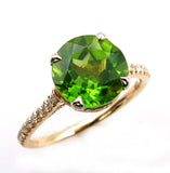 2.5Ct Round Cut Green Peridot Hidden Halo Solitaire Ring 14K Yellow Gold Finish