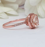 2ct Cushion Cut Morganite Engagement Ring Diamond Accent Halo 14k Rose Gold Over