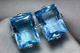 5ct Stud Earrings Radiant Cut Blue Topaz Solitaire Women 14k White Gold Finish