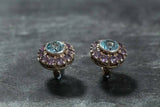 2.3ct Stud Earrings Round Cut Blue Aquamarine Halo Cluster 14k White Gold Finish