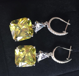 5Ct Asscher Cut Yellow Citrine Trillion Diamond Drop Earring 14K White Gold Over