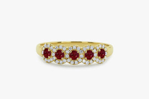 2ct Round Cut Pink Ruby 5 Stone Diamond Halo Wedding Band 14k Yellow Gold Finish