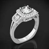 4Ct Round Diamond Elegant Split Shank Halo Engagement Ring 14K White Gold Finish