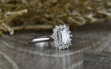 1.3ct Emerald Cut Diamond Engagement Ring 14k White Gold Finish Halo Solitaire