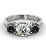 2ct Round Cut Black Diamond Three Stone Engagement Ring 14k White Gold Finish