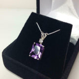 2ct Amethyst Pendant Radiant Cut Diamond Solitaire 14k WhiteGold Finish NO CHAIN