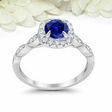 2ct Round Sapphire Engagement Ring Diamond Accent Halo Women 14k White Gold Over