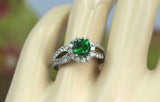 2.5ct Round Cut Green Emerald Diamond Halo Trio Set Ring 14k White Gold Finish