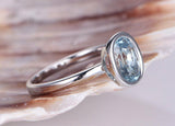 1ct Oval Cut Blue Aquamarine Solitaire Engagement Ring 14k White Gold Finish