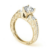 2ct Round Diamond Milgrain Trilogy Vintage Engagement Ring 14k Yellow Gold Over