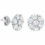 1.5ct Round Cut VVS1D Diamond Floral Cluster Stud Earrings 14k White Gold Finish