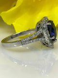 1.5ct Pear Cut Blue Sapphire Accents Halo Engagement Ring 14k White Gold Finish