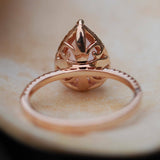 1ct Pear Cut Peach Morganite Halo Filigree Engagement Ring 14k Rose Gold Finish