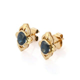 1.4ct Stud Earrings Oval Cut Blue Sapphire Stylish Design 14k Yellow Gold Finish