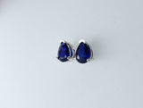 1.4ct Stud Earrings Pear Cut Blue Sapphire Solitaire Design 14k WhiteGold Finish