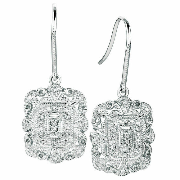 1.5ct Round Cut Diamond Vintage Antique Drop Earrings 14k White Gold Finish